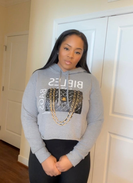 Bibles Over Bags Gray Cropped Hoodie